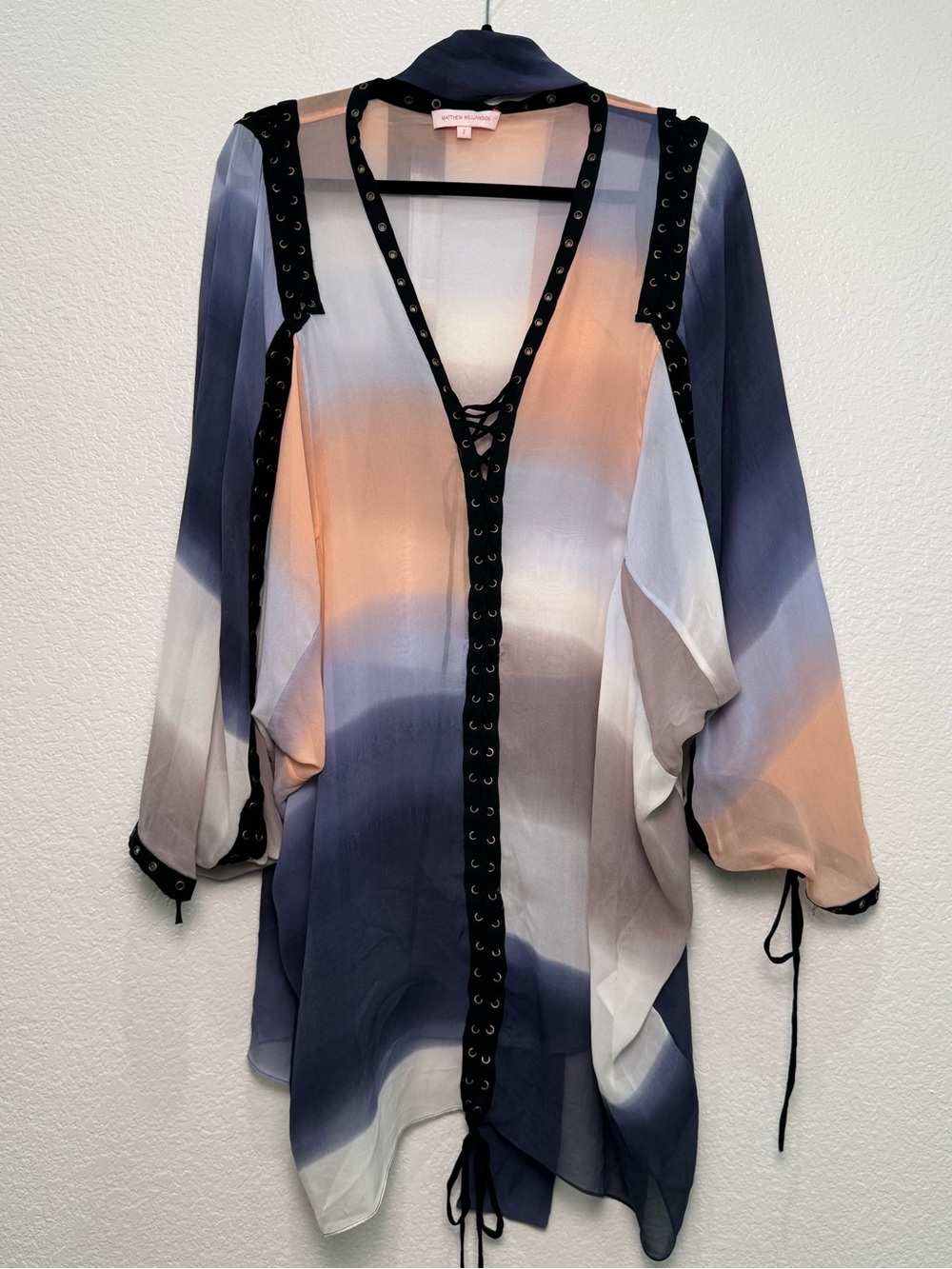 Matthew Williamson Silk Tunic 2 Ombre Sheer Lace Up Corset Oversized Designer